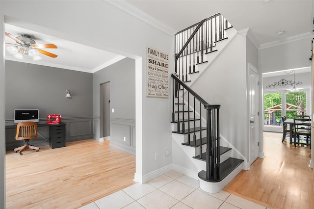 446 M And M Rd, Middletown, NY 10940 - stairs with ornamental molding, wood finished floors, ceiling fan, and baseboards