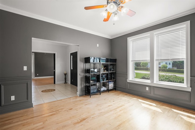 446 M And M Rd, Middletown, NY 10940 - spare room featuring light wood-style floors, crown molding, ceiling fan, and baseboards