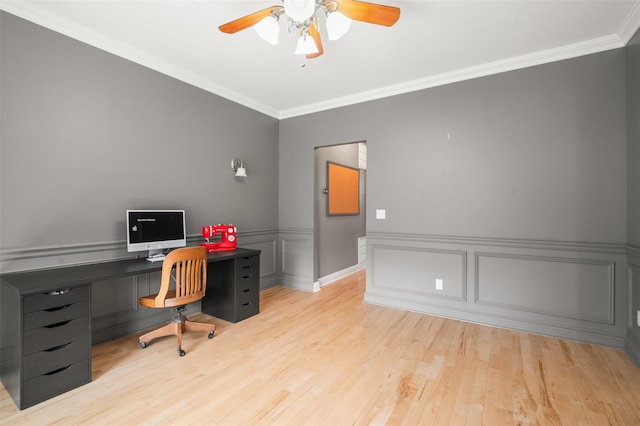 446 M And M Rd, Middletown, NY 10940 - office space with ornamental molding, light wood finished floors, a ceiling fan, and wainscoting