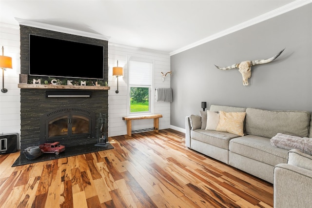 446 M And M Rd, Middletown, NY 10940 - living area with ornamental molding, wood finished floors, a fireplace, and baseboards