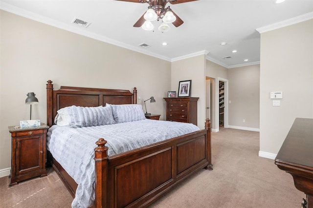 446 M And M Rd, Middletown, NY 10940 - bedroom featuring light carpet, baseboards, recessed lighting, crown molding, and a ceiling fan