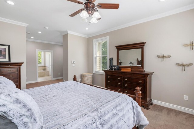 446 M And M Rd, Middletown, NY 10940 - bedroom featuring recessed lighting, light carpet, baseboards, crown molding, and ensuite bath