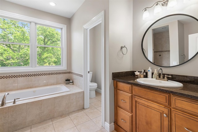 446 M And M Rd, Middletown, NY 10940 - bathroom featuring toilet, vanity, a bath, and tile patterned floors