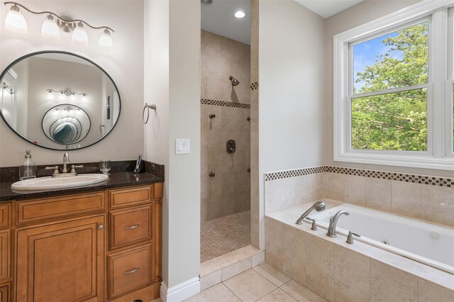 446 M And M Rd, Middletown, NY 10940 - full bathroom with a whirlpool tub, tiled shower, tile patterned floors, and vanity