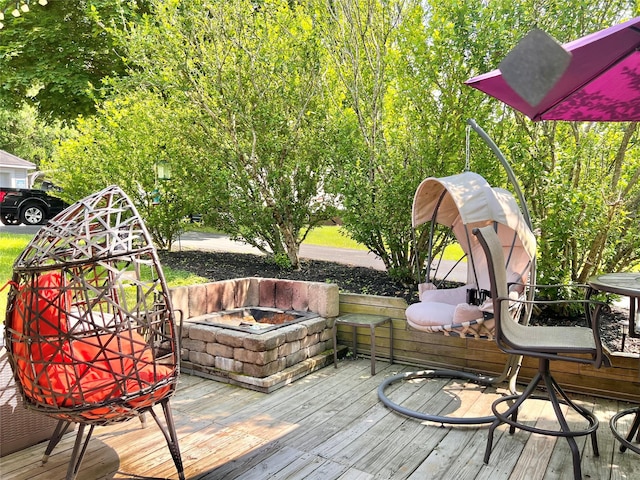 421 Orchard Dr, Wallkill, NY 12589 - wooden deck featuring a fire pit