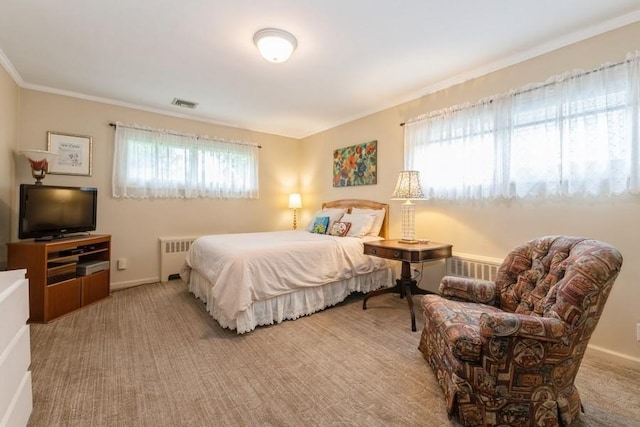 12 Hazel Pl, Woodmere, NY 11598 - carpeted bedroom with radiator heating unit and ornamental molding