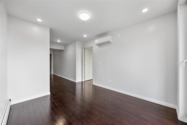 138-12 Northern Blvd Unit 3E, Flushing, NY 11354 - empty room with a baseboard radiator, an AC wall unit, hardwood / wood-style floors, baseboards, and recessed lighting