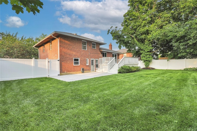 236 Martin Dr, Syosset, NY 11791 - rear view of property with brick siding, a patio area, a deck, and stairs