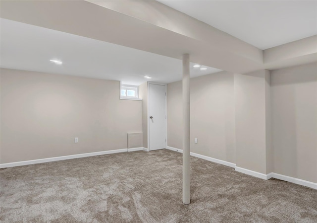 1459 Prince St, Baldwin, NY 11510 - basement with carpet flooring, baseboards, and recessed lighting