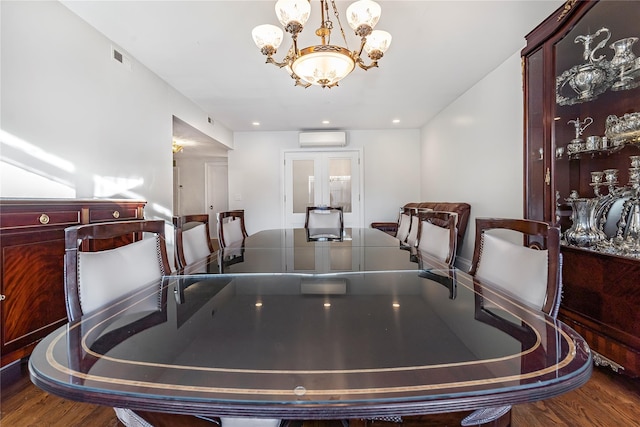 218 Middleton St Unit Apt6Rooftop, Brooklyn, NY 11206 - dining room featuring an AC wall unit, a chandelier, and wood finished floors