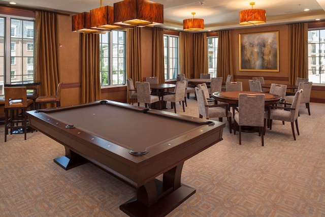 1000 Royal Ct Unit 1306, North Hills, NY 11040 - playroom featuring light colored carpet, pool table, and a tray ceiling