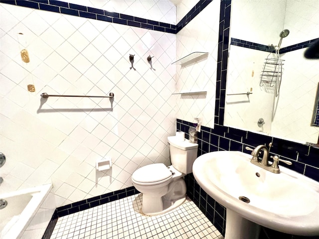 636 Derby Ave, Woodmere, NY 11598 - full bath featuring tile walls, toilet, a relaxing tiled tub, a sink, and a tile shower
