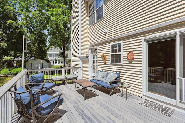 1771 Hanover St, Yorktown Heights, NY 10598 - wooden terrace featuring a storage shed and an outdoor living space
