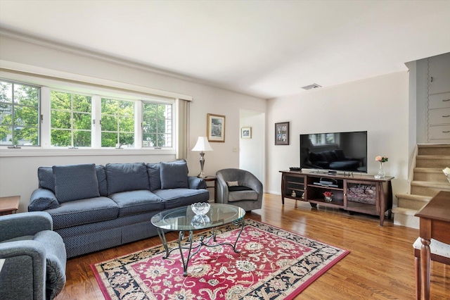 6 Plumtree Ln, South Huntington, NY 11746 - living area with wood finished floors and stairway