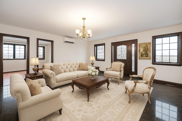 63-39 136th St, Flushing, NY 11367 - living area with an AC wall unit and a chandelier