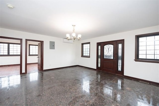 63-39 136th St, Flushing, NY 11367 - foyer featuring granite floors, a chandelier, and electric panel