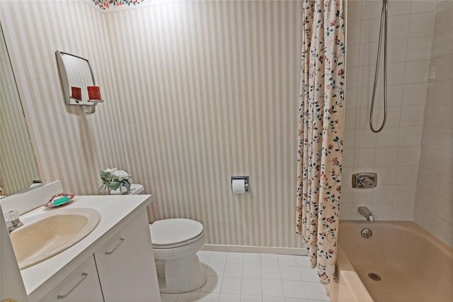 4 Hudson Watch Dr Unit 4, Ossining, NY 10562 - full bathroom with wallpapered walls, tile patterned flooring, vanity, and shower / bath combo with shower curtain