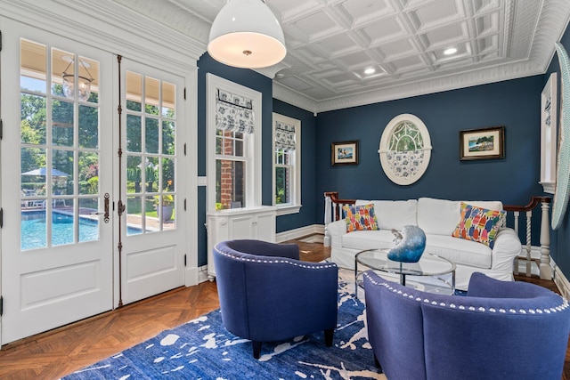 7 Fox Meadow Ln, Lloyd Harbor, NY 11743 - living room featuring french doors and baseboards
