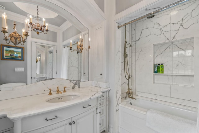 7 Fox Meadow Ln, Lloyd Harbor, NY 11743 - full bathroom with ornamental molding, vanity, and a chandelier