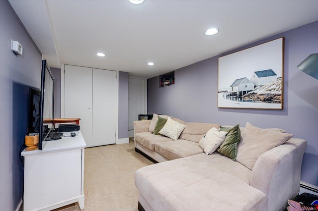 146 First St, Yonkers, NY 10704 - living room with recessed lighting and a baseboard radiator