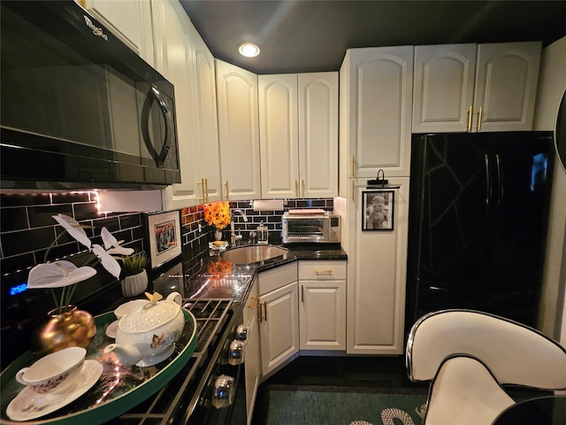 112-25 34th Ave Unit 2D, Corona, NY 11368 - kitchen featuring black appliances, a sink, white cabinets, backsplash, and recessed lighting