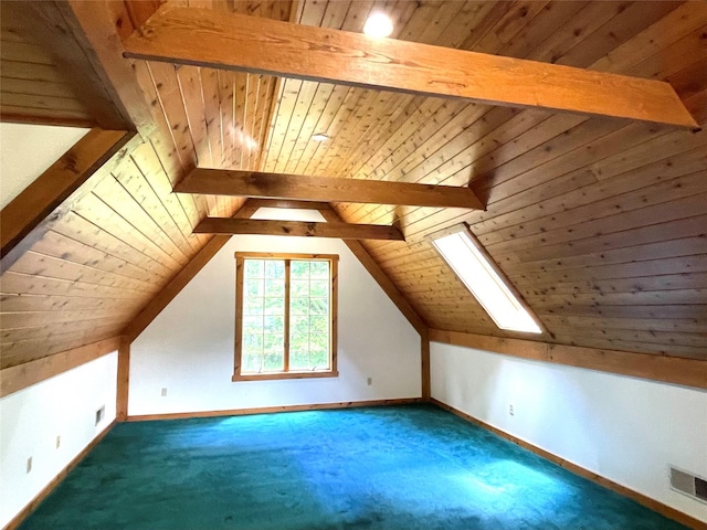 71 Saddleback Ridge Rd, Wallkill, NY 12589 - bonus room featuring wood ceiling, carpet, a skylight, and baseboards