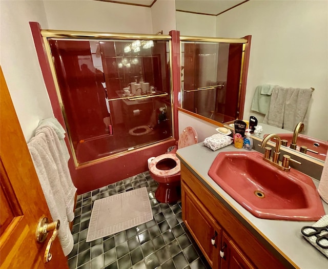 71 Saddleback Ridge Rd, Wallkill, NY 12589 - bathroom featuring vanity, shower / bath combination with glass door, and toilet