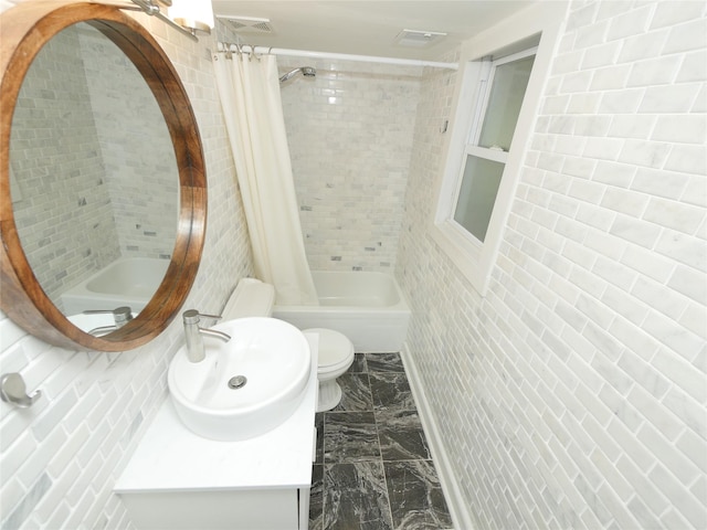 35 Junard Blvd, Port Jefferson Station, NY 11776 - full bath with shower / bathtub combination with curtain, marble finish flooring, vanity, and toilet