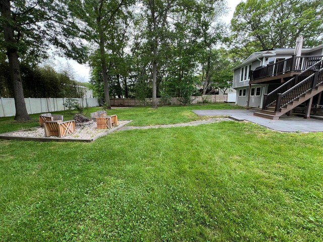 35 Junard Blvd, Port Jefferson Station, NY 11776 - view of yard featuring a patio, a deck, and stairway
