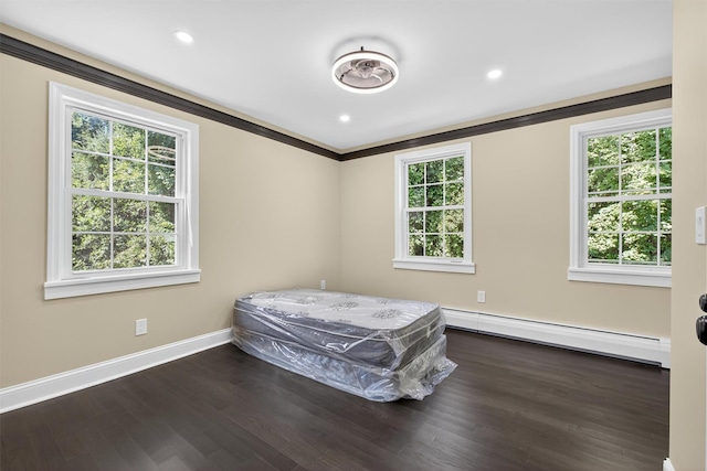 104 S Quaker Ln, Hyde Park, NY 12538 - bedroom with baseboard heating, dark wood finished floors, ornamental molding, and recessed lighting
