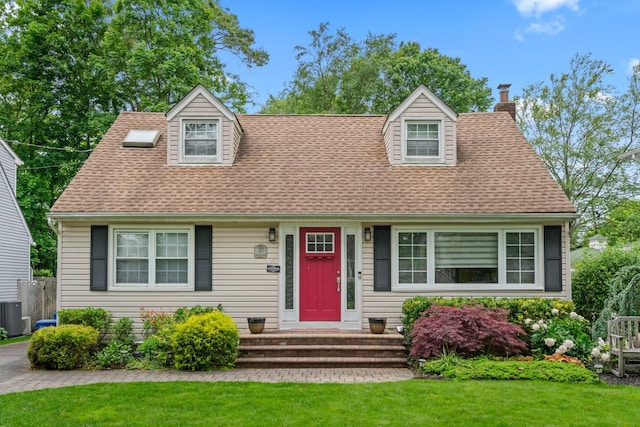 183 Iceland Dr, South Huntington, NY 11746 - cape cod-style house with a front lawn, a chimney, and roof with shingles