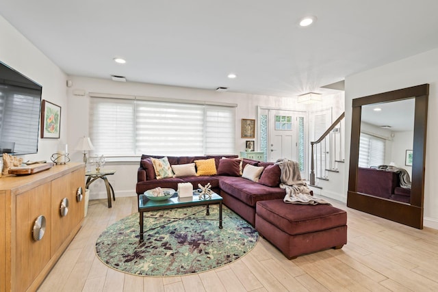 183 Iceland Dr, South Huntington, NY 11746 - living room featuring light wood-style floors, baseboards, and recessed lighting