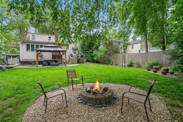 183 Iceland Dr, South Huntington, NY 11746 - view of yard featuring an outdoor fire pit, a gazebo, and a patio area