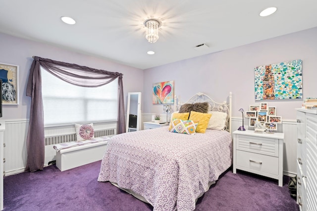 183 Iceland Dr, South Huntington, NY 11746 - bedroom featuring dark colored carpet, recessed lighting, and a wainscoted wall