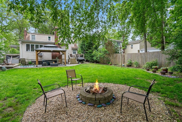 183 Iceland Dr, South Huntington, NY 11746 - view of yard with a fire pit, a gazebo, and a patio area