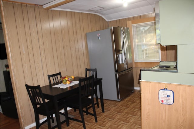 104 Maple Ave, Bethel, NY 12749 - dining space featuring wooden walls and lofted ceiling