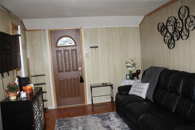 104 Maple Ave, Bethel, NY 12749 - foyer featuring wooden walls and wood finished floors
