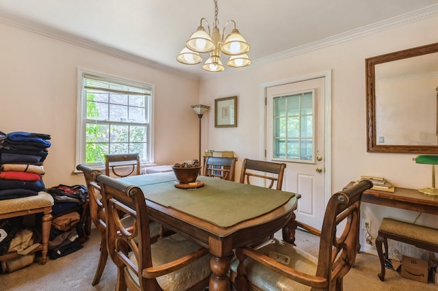 16249 13th Ave, Beechhurst, NY 11357 - dining room with carpet floors, a chandelier, and crown molding