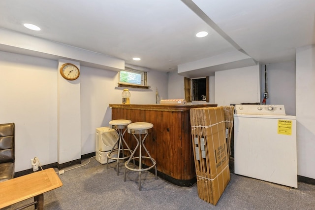 16249 13th Ave, Beechhurst, NY 11357 - indoor dry bar with washer / clothes dryer, carpet flooring, recessed lighting, and baseboards