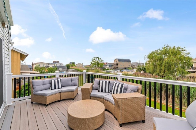 845 Atlantic St, Lindenhurst, NY 11757 - wooden terrace featuring an outdoor living space and a residential view