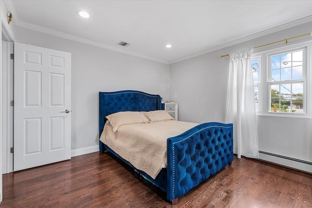 845 Atlantic St, Lindenhurst, NY 11757 - bedroom featuring wood finished floors, ornamental molding, recessed lighting, baseboard heating, and baseboards