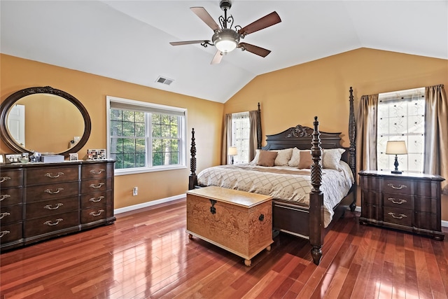 3856 Marcy St, Mohegan Lake, NY 10547 - bedroom with vaulted ceiling, dark wood-type flooring, and ceiling fan