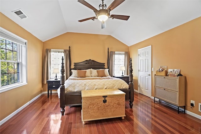 3856 Marcy St, Mohegan Lake, NY 10547 - bedroom featuring dark wood finished floors, lofted ceiling, and ceiling fan