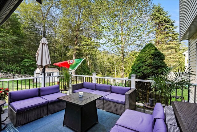 3856 Marcy St, Mohegan Lake, NY 10547 - wooden deck with an outdoor hangout area
