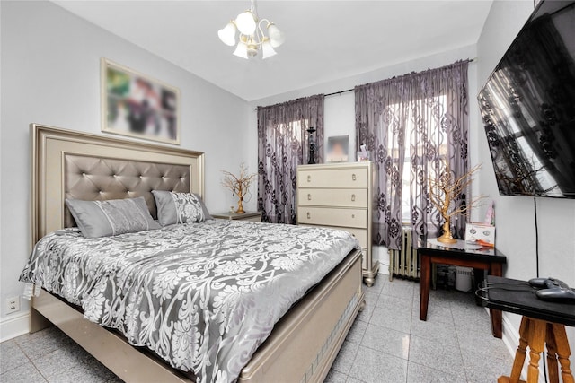 6018 Bleecker St, Ridgewood, NY 11385 - bedroom with baseboards, a chandelier, and granite floors