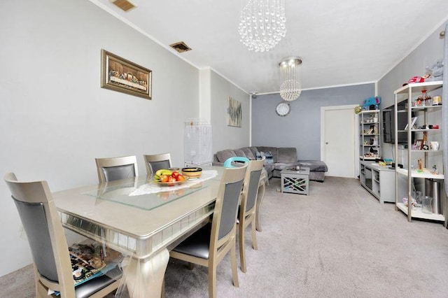 6018 Bleecker St, Ridgewood, NY 11385 - carpeted dining space featuring a chandelier and ornamental molding