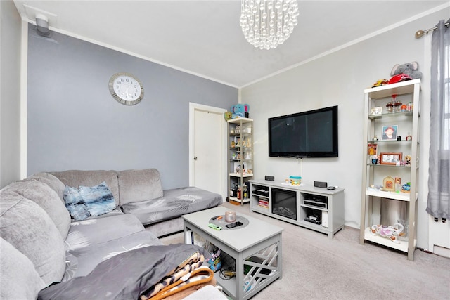 6018 Bleecker St, Ridgewood, NY 11385 - carpeted living area with ornamental molding and a chandelier