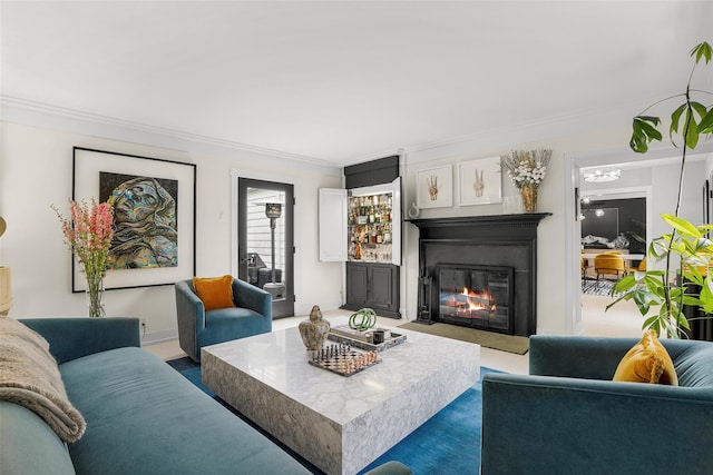 71 Baraud Rd S, Scarsdale, NY 10583 - living room with ornamental molding and a glass covered fireplace