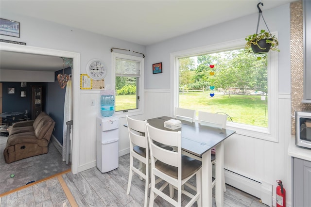 2 Sheafe Cir, Rock Tavern, NY 12575 - dining area with a wainscoted wall, light wood-style floors, and baseboard heating