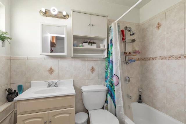 8 Trumpet Ln, Levittown, NY 11756 - full bath with toilet, vanity, shower / tub combo, and tile walls